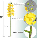 Htmeing 38 Inch Artificial Phalaenopsis Flowers Branches Real Touch (Not Silk) Orchids Flowers for Home Office Wedding Decoration,Pack of 2 (Yellow)