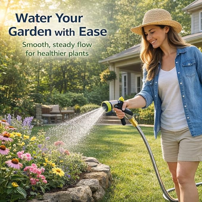 Metal Garden Hose 75 ft – 304 Stainless Steel Water Hose with Nozzle Sprayer, Garden Hoses Flexible, Lightweight, No Kink, Heavy Duty for Outdoor (75 ft)