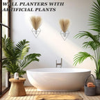 Canlierr 2 Pieces Boho Wall Decor Hanging Planters with Artificial Plants Metal Hanging Vase Indoor Plants Holder Modern Wall Art for Bathroom Bedroom Living Room Decor, Silver, Pampas Grass