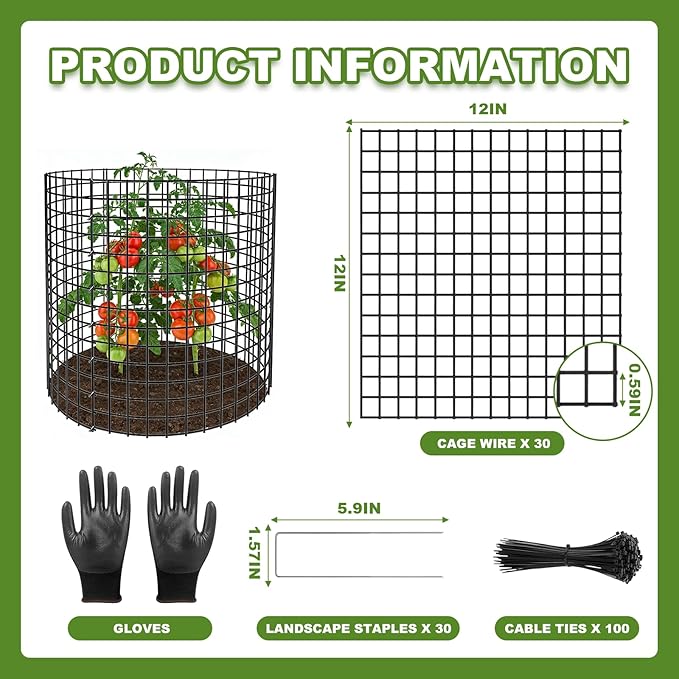 Plant Protector from Animals, 10 Set Plant Cages for Outdoor Plants 12'' x 12'' Metal Wire Protectors for Plants, Protection Cages with Stakes & Zip Ties, to Keep Rabbits Chicken Duck Out for Garden