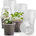 RooTrimmer 60 Pack Clear Nursery Pots with Humidity Domes, 4 Inch Plastic Plant Pots with Drainage Holes for Seedlings, Transparent Seed Starting Pot for Cuttings Propagation Indoor Gardening
