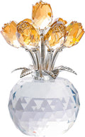 YWHL Handmade Crystal Gold Rose Flower Figurine with Round Vase, Romantic Rose Gifts for Women on Wedding Valentine's Chrismas, Glass Rose Flowers for Girlfriend Wife, Home Table Decorations