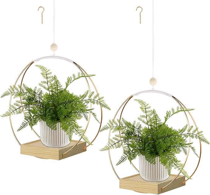 hismocal Hanging Planter for Indoor Plants, Plant Hanger with Sturdy Wood Base,Modern Boho Macrame Plant Hanger,Wall Ceiling Window Stands(Plants/Pots Not Included)