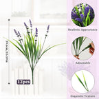 Artificial Flowers Outdoor Faux Lavender & Monkey Grass Fake Plants, UV Resistant for Garden Porch Patio Hanging Planter (12, Purple)