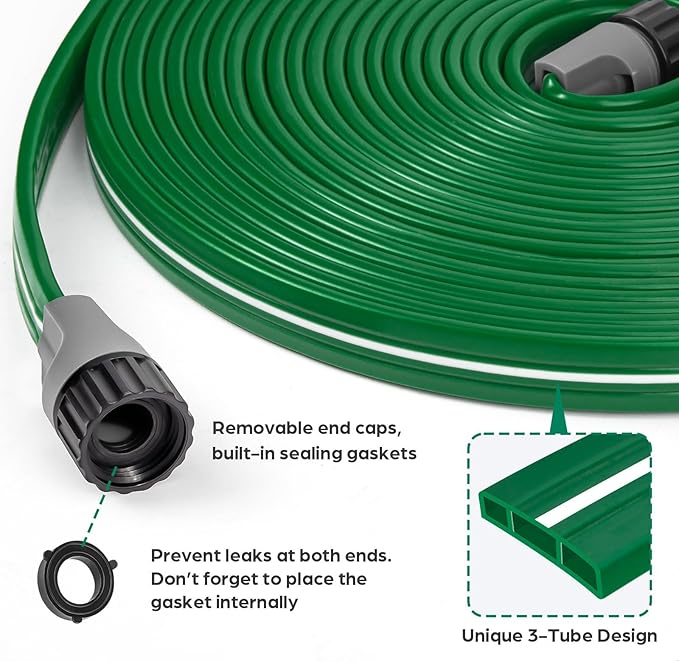 Jin&Bao Sprinkler Hose with Holes 25FT, Heavy Duty Garden Watering Hose, High-Efficiency Lawn Sprinkler System with Staples