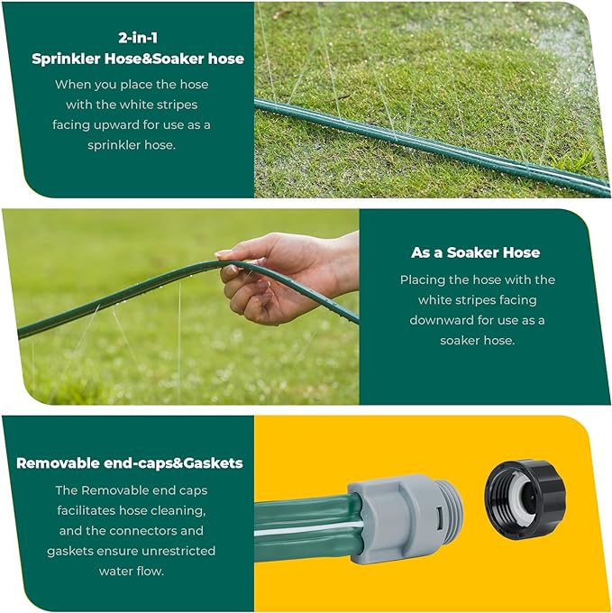 Sprinkler Soaker Hose 25ft for Garden Lawn, Watering Pipe with Holes, High-Efficiency Water-Saving Garden Irrigation System, Drip Hose Sprinkler