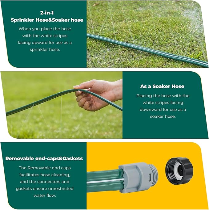 Sprinkler Soaker Hose 75ft for Garden Lawn, Watering Pipe with Holes, High-Efficiency Water-Saving Garden Irrigation System, Drip Hose Sprinkler