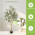 FEELEAD Faux Olive Tree 7ft - Realistic Artificial Olive Tree 7 Feet Indoor (84") - Tall Fake Potted Olive Silk Tree Artificial Indoor with Natural Wood Trunk for Home Office Decor