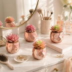 Tiita 4 Pack Artificial Faux Succulents in Pots, Mini Rose Gold Fake Plants for Women Desk, Small Realistic Faux Succulents for Home Office Accessories Window Sill Bathroom Bedroom, Rose Gold