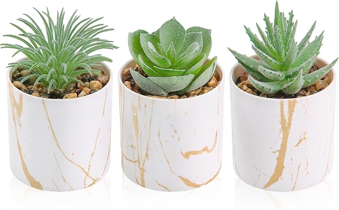 Der Rose 3 Pack Small Fake Plants Succulents Plants Artificial in Pots for Home Office Desk Decor for Women