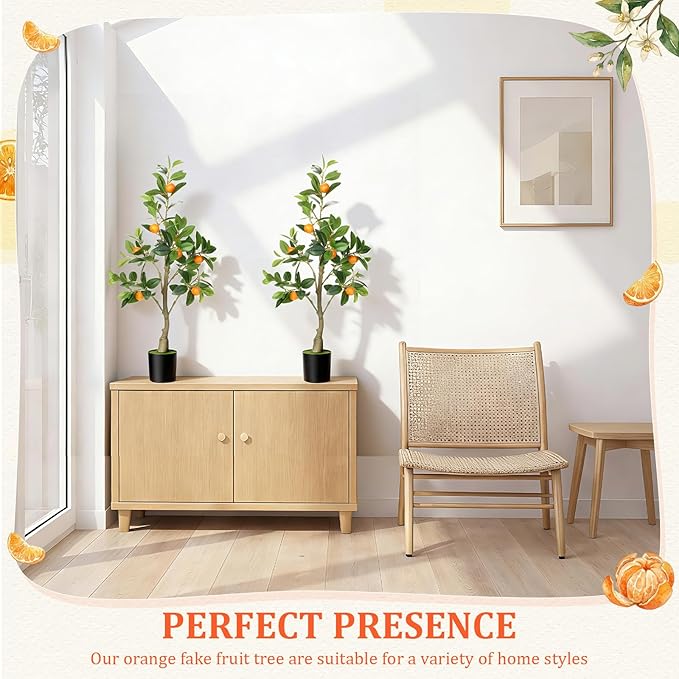 Suncalla 2 Pack Artificial Orange Potted Plants 31.5 Inches Fake Orange Tree Simulation Realistic Fruit Plant with Pot Faux Tree Indoor Decoration for Home Office Living Room Table Desk