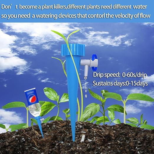 LABOTA 24 Pack Self Watering Spikes for Plant, Outdoor Automatic Plants Waterer, Insert Devices with Adjustable Vavle Switch for Garden Water Planter System Indoor & Outdoor