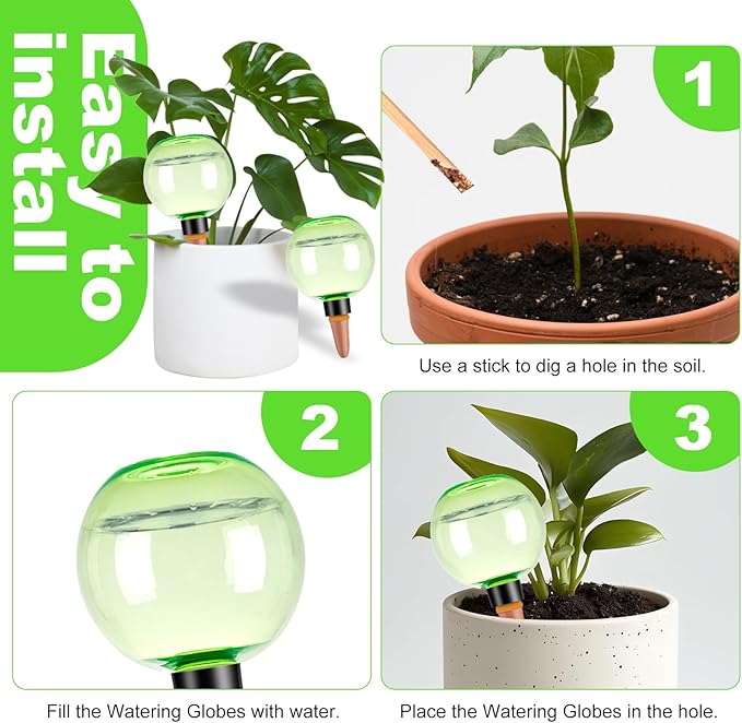4 Pack Self Watering Globes 17oz Large Plant Watering Globes Top Fill, Self Water Planter Insert Indoor/Outdoor Plastic Water Bulbs Slow Release Terracotta for Plants, Green