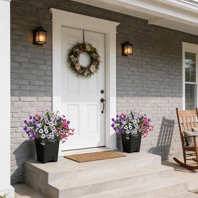 17 Inch Artificial Faux Pansy Flowers for Outdoor,Fake Pansies Flowers with Eucalyptus Leaves Fake Plants Greenery Boxwood Porch Patio Decor 6 Bundles(Light Purple,Pink,Light Purple White)