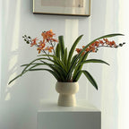 Set of 3pcs Real Touch Artificial Cymbidium Plants with Stems and Roots and 2pcs Orchid Flowers for Pot or Vase, Faux Orchid Stems That Look Real for Indoor Home Office Decor (Grn and YEL)