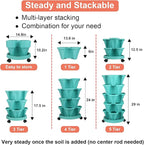 GameXcel Vertical Planter Tower - 5 Tier Stackable Garden Planters with Wheels and Tools Plant Pots for Strawberry Herb Flower and Vegetable Indoor Outdoor Use Teal