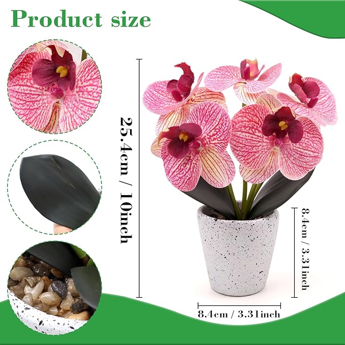 Artificial Orchid Flower Potted Plants Real Touch Small Fake Phalaenopsis Moth Decoration for Home Office Table Centerpiece Desk Shelf