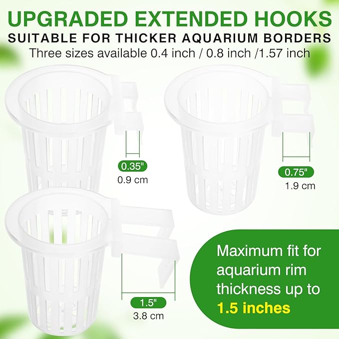 2025 New Upgraded Large Aquarium Plant Holder with 1.57-inch Extension Hooks and Suction Cups for Fish Tank Aquaponic Plant Cultivation and Aquascape Accessories Decorations (2 PCS) Transparent