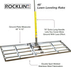 Rocklin™ Lawn Leveling Rake |Stainless Steel Surface Leveling Tool | Level Soil or Dirt Ground Surfaces Easily | 48” x 10” Ground Plate | 78” Extra Long Handle