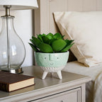 Faux Agave, Fake Succulents, Artificial Plants in Cute Smiling Face Pot - 7" Small Potted Greenery for Office Desk Decor, Funny Shelf Accessories & Unique Gifts for Women Coworker