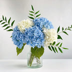 YalzoneMet Hydrangea Artificial Flowers 4 Pcs 2 White 2 Light Blue 21 inch Long Rod Real Touch Lifelike Fake Latex Hydrangea for Home Party Outdoor Wedding Gifts Christmas Decor Table Centerpiece