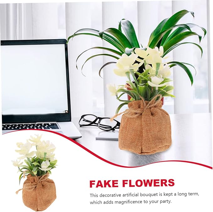 Cabilock Artificial Phalaenopsis Orchid Vase Faux Orchid Flowers Bonsai Creative Bag Potted Fake Flower Decor for Living Room Kitchen Bedroom Wedding Office Table Centerpiece