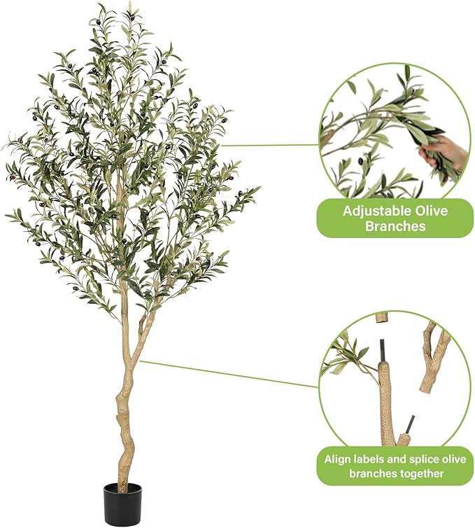 Realead 6ft Faux Olive Tree, Tall Olive Tree Plants, Fake Potted Olive Silk Tree, Artificial Olive Trees for Modern Home Office Living Room Floor Decor Indoor