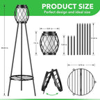 MXwcy 2-in-1 Solar Lights Outdoor with Plant Stand, Waterproof Vintage Solar Floor Lamp & Metal Planter Holder, Tall Geometric Lantern Tripod for Patio, Garden, Yard, Porch Decor (2 Pack)