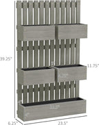 Outsunny 5 Box Raised Garden Bed with Trellis for Vine Flowers & Climbing Plants, 39" Tall Wall-Mounted Wood Planter Box Set with Adjustable Height, Drainage Hole, Gray