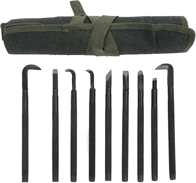 9 Piece Professional Bonsai Tool Kit, Manganese Steel Carving Pruning Set with Handles Includes Brushed Knife, Shears, Gardening Tools for Bonsai Shaping