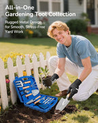 12-Piece Gardening Tool Set for Men, Rust-Proof & Heavy-Duty Hand Garden Tools with Sturdy Blue Carrying Case, Practical & Stylish Gardening Gifts for Men (Blue)