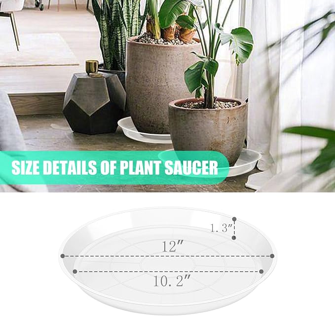 OUPSAUI 4 Pack Clear Plant Saucer 4 6 8 10 12 14 16 18 20 22 Inch Plant Trays for Pots, Plastic Extra Large Planter Saucers for Outdoors Indoors, Drip Catcher Water Tray for Plants (12 Inch)