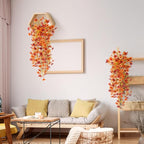 Artificial Fall Fake Flowers for Outdoor, 2 Pcs Faux Hanging Flowers Outdoor Fall Decor, UV Resistant No Fade Fake Mums Silk Flower for Front Door Porch Planters Patio Yard Garden(Orange Autumn Red)