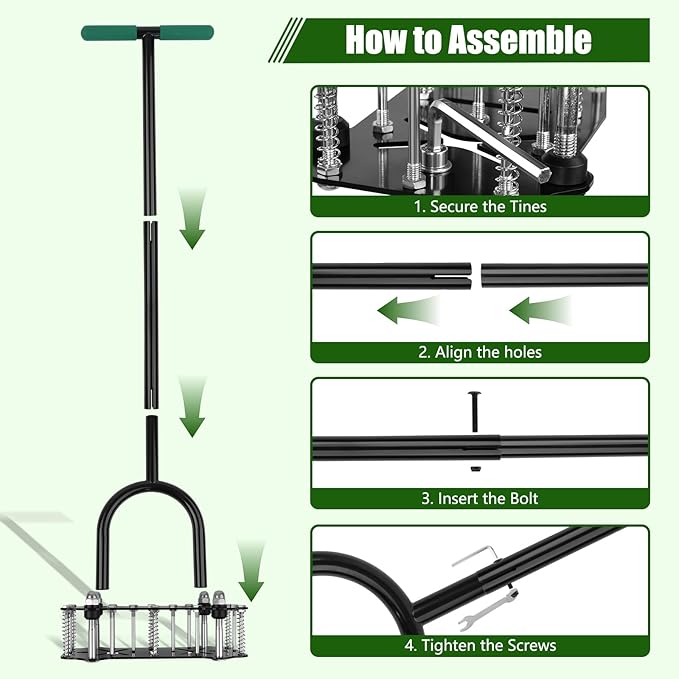Bigwish Adjustable Lawn Aerator Tool with Rebound Spring – 16 Sharp Metal Spikes Soil Aerator with Ergonomic T-Handle & Wide Foot Plate, Heavy Duty Yard Lawn Aerator for Garden Lawn Care