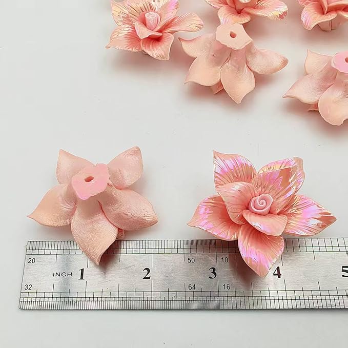 10 PCS 3D Flower Ceramic Tiles,1.6" Handmade Procelain Ceramic Flowers for Artwork,Fish Tank,Vases,Living Room, Dining Table,Office, Home Floral Decor (Double-Flowered Iridescent Light Orange)