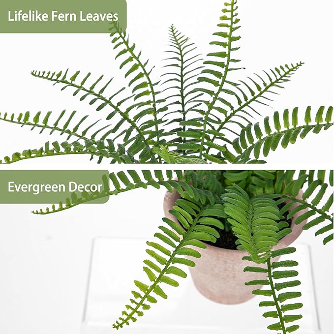 Artificial Boston Fern Potted Plant, 9" Small Fake Plants in Pot, Faux Fern Plant Greenery for Home Office Farmhouse Living Room Bathroom Kitchen Tabletop Desk Shelf Decoration