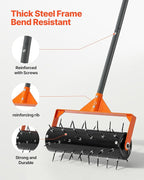VEVOR Rolling Lawn Aerator, 15 in Manual Push Aerator Roller with 42 Spikes & 60 in Long Handle, Fillable Drum for Added Weight, Heavy-Duty Lawn Soil Penetrator for Garden Yard Compacted Soils