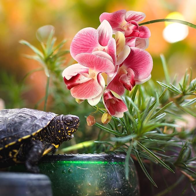 Chuangdi 2 Pieces Artificial Phalaenopsis with Suction Cups Terrarium Plant Decoration Reptile Habitat Plant Decor for Hermit Crab Lizards Geckos Snake Reptile (Dark Pink, White Yellow)