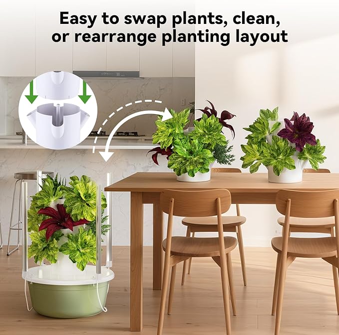 BAOSHISHAN Hydroponics Growing Tower, 7-Layer 28pod Hydroponic Tower with Foldable LED Light, Space-Saving Indoor Vertical Hydroponics Growing System for Vegetable Herb Fruit