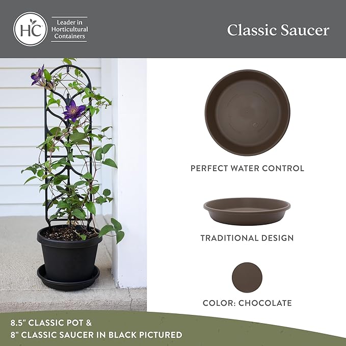 The HC Companies 16 Inch Classic Round Plant Saucer, Lightweight UV-Resistant Plastic Outdoor & Indoor Flower Pot Tray, 2-Pack Plant Pot Trays for Garden & Home Decor, Chocolate