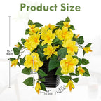 Briful 15.7'' Artificial Hibiscus Plant in Tall Black Woven Planter, Tropical Faux Hibiscus Flowers with Cascading Leaves, Small Fake Flower Pot for Bathroom, Entryway Table, Living Room Decor, Yellow
