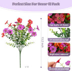 INXUGAO Artificial Fake Flowers Plants for Outdoor Spring Summer Decor, 12 Bundles Faux Silk Flowers for Outdoor Outside Planter Colorful Daisy UV Resistant Look Real for Front Door Porch Patio Yard