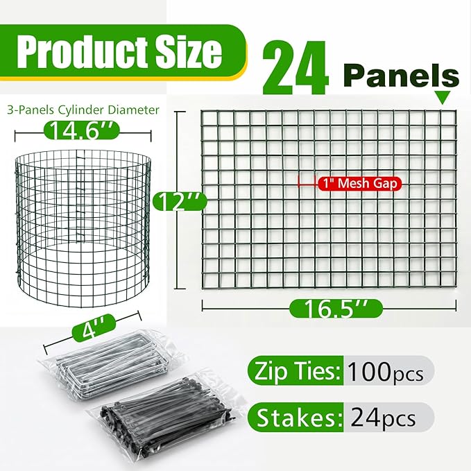 8 Pack Plant Protectors from Animals, 12"x16.5" Wire Garden Cloche for Squirrels Rabbits, Sturdy Metal Plant Cages with Zip Ties & Ground Stakes for Seedlings Flowers, 1" Mesh Gap