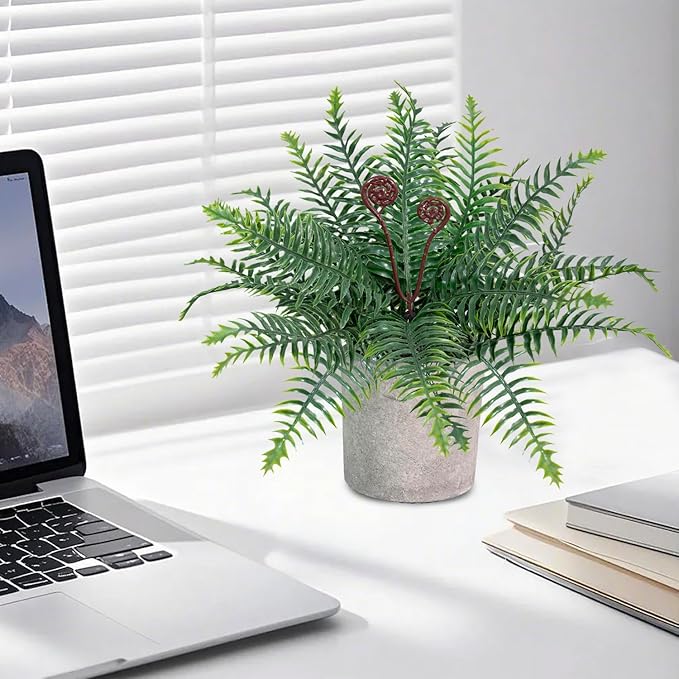 Artificial Boston Fern Potted Plants, 2 Pcs 15'' Fake Greenery Shrubs Plants in Pot for Home Office Living Room Desk Shelf Indoor