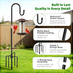 COCONUT 78" Heavy Duty Shepherds Hooks for Outdoor, Bird Feeder Pole with 5 Prong Base, Adjustable Height Shepherds Hook for Hummingbird Feeder, Bird Feeder, Plant, Wind Chimes, Lanterns (1 Pack)