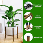 Airpark Adjustable Plant Stand Indoor, Metal Mid Century Modern Plants Stands, Stable Plant Holder Indoor Outdoor Corner, Fit 8 9 10 11 12 inch Pots,Brown Wood-Grain (Pot & Plant Not Included)