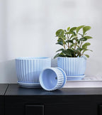 Ton Sin Sky Blue Ceramic Flower Pots, 4"+5"+6" Inch Small Succulent Planters with Drainage Hole,Modern Indoor Decorative Plant Pots Set of 3,Garden Pots with Saucer(Blue)