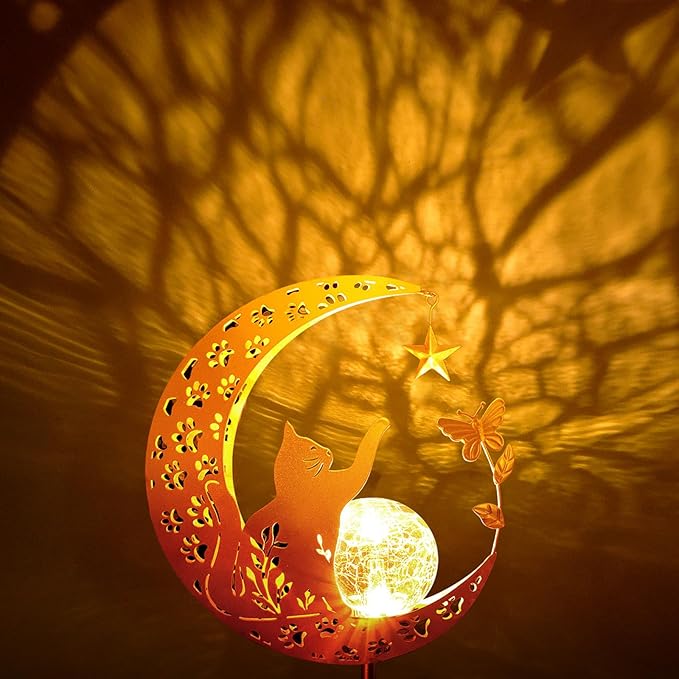 ZNYCYE Solar Garden Decor Outdoor Statue, Moon Fairy Garden Figurines with Cat Design for Mom Women Grandma Solar Stake Lights for Patio, Yard, Lawn, Pathway (Warm White)