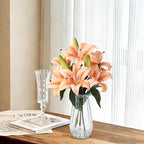 GarveeLife Artificial Tiger Lily Flowers with Vase, Real Touch Easter Lily Faux Flowers for Home Table Centerpieces Wedding Baby Shower Birthday Party Decoration, UV Resistant, 3 Stems with 6 Flowers