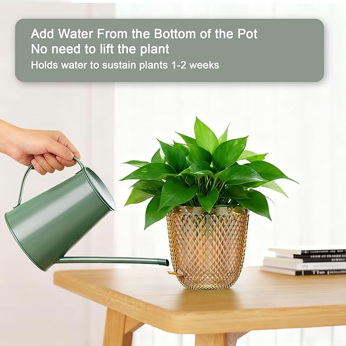 QCQHDU 2 Pack Self Watering Pots, 5.7 Inch Flower Pots with Drainage Holes and Water Filling Port, Garden Planter for Indoor Outdoor Plants (Gold)